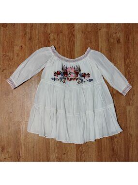 FREE PEOPLE Womens S White Embroidery Off Shoulder Top BoHo